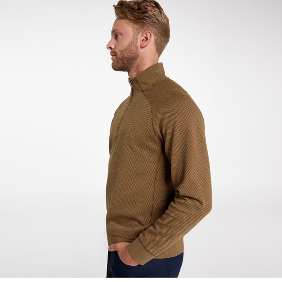 New VRST Mens Quarter Zip Pullover Textured Brown Mock Neck Long Sleeve Top $78 - Picture 3 of 12